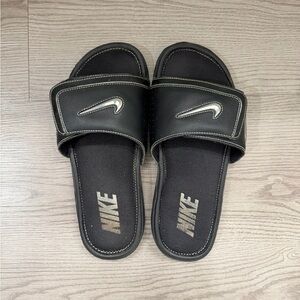 Nike Black and Silver Slide Sandals
